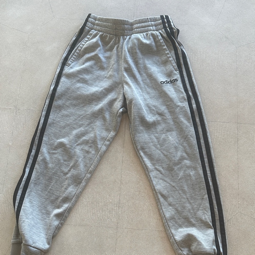 Adidas Kids Light Gray Sweatpants with Black Stripes